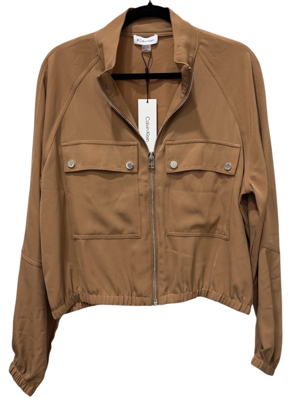 NWT Calvin Klein Camel Utility Zip Front Jacket Size 14